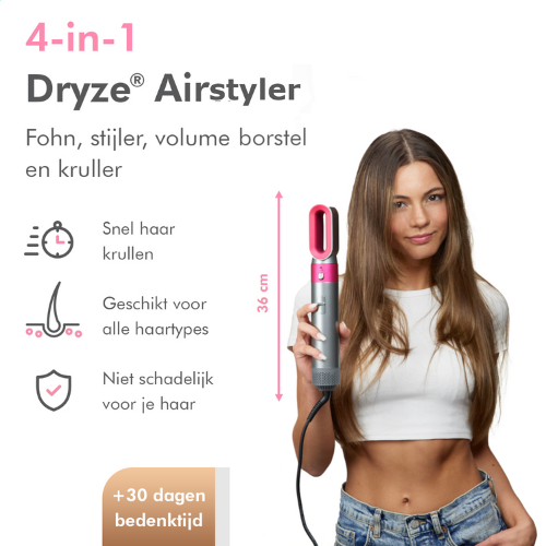 Dryze airstyler grey/pink edition - Inclusief leren opbergdoos